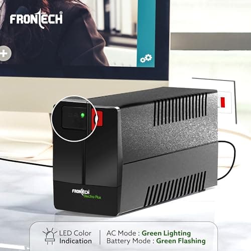 FRONTECH UPS Electra Plus 600VA/360W, Uninterrupted Power Supply System, Maintenance Free Battery, LED Indicator, Power Backup & Protection for Home/Office PC, Desktop and Other Electronics, (2564) 5