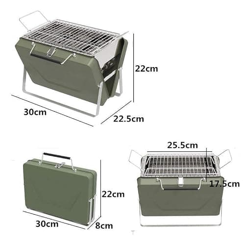 My Creative Hut Portable Barbeque Camping Grill &BBQ Utensils, Foldable Stainless Steel Charcoal Grill, Small Outdoor Travel BBQ, Compact Picnic Barbecue Cooking Grill for Camping Forest Green (Large) 4