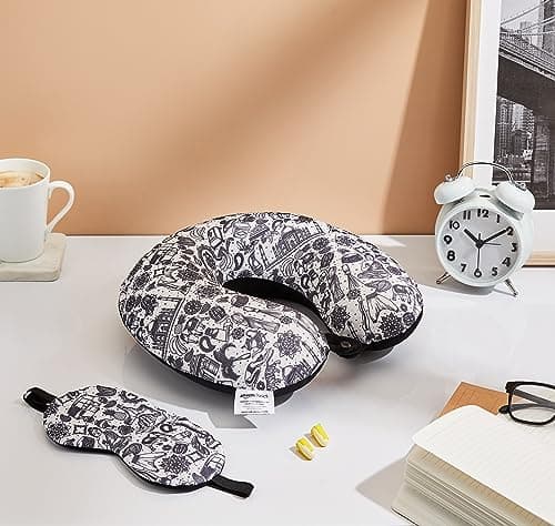 Amazon Basics 100% Memory Foam Travel Neck Pillow with Eye Mask and Ear Plugs Combo|Ergonomically Designed for Ultimate Comfort, Perfect for Air, Car, Train, Bus Travel- I Love India, Standard Size 4
