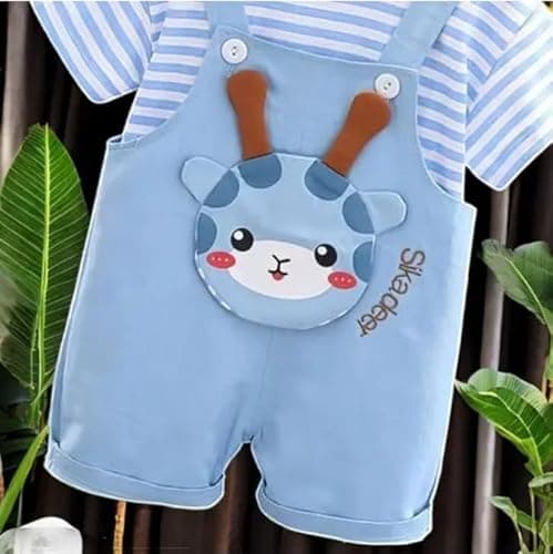 I.T Baby Boys Cotton Dungaree Romper Set with Printed T-Shirt | Soft Breathable Summer Wear for Infants & Toddlers | Casual Outfit for Playtime (6-9 month) 2