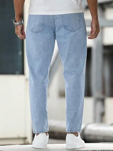 Men Mom Fit Light Blue Denim Jeans | High Waist Relaxed Straight Leg Casual Denim Pants | Stylish Street Style & Office Wear 2