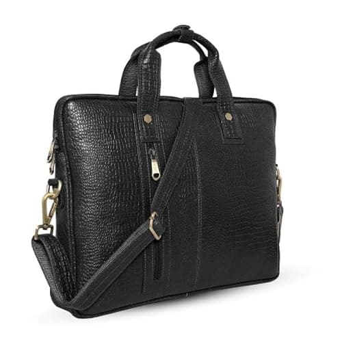 UZR INDIA Croc-Textured Leather Messenger Bag, Luxury Formal Sling for Men (Black) 4
