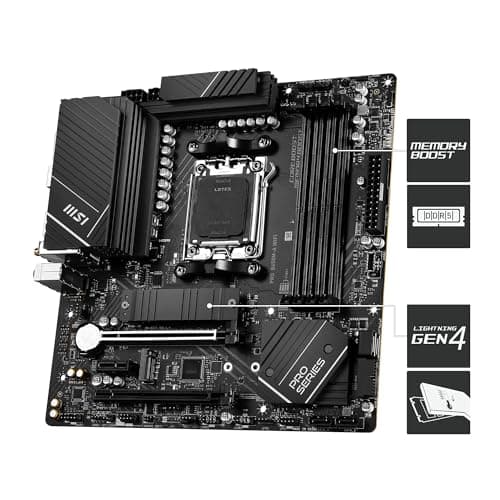 MSI PRO B650M-A WiFi Motherboard | Micro-ATX -Supports AMD Ryzen 7000 Series Processors | AM5-DDR5 Memory Boost 6400+MHz/OC | 2 x PCIe 4.0 x16, 2 x M.2 Gen4 | 4x EZ Debug LED | 7.1 HD Audio | Wi-Fi 6E 3