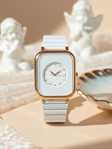 styledose Women’s Square Dial Analog Watch | Rose Gold Case White Dial Minimalist Fashion Wrist Watch | Stainless Steel Strap Elegant Dress Watch for Girls & Ladies (White) 3