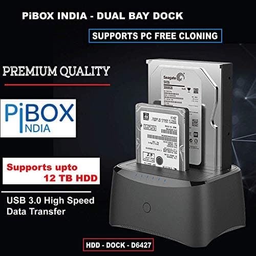 PiBOX India, Dual Bay USB 3.0 to SATA I, II, III Hard Drive Docking Station Upto 12TB for 2.5 or 3.5in HDD, SSD with Hard Drive Duplicator Offline Clone and Auto Sleep and UASP - Top-Loading Design 3