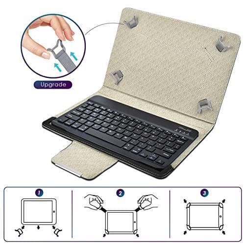 Universal 10 inch Tablet Keyboard Case, 【DETUOSI】 Wireless Bluetooth Removable Keyboard+ Folio PU Leather Cover + Stand, Travel Portable PU Sleeve for iOS/Android/Windows 9.6-10.5 inch Tablet，(Black) 5
