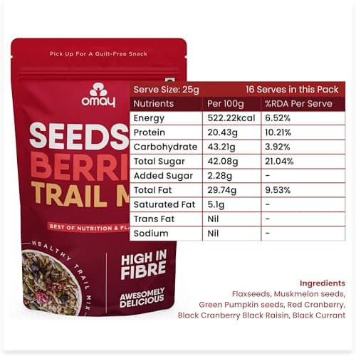 Omay Foods Seeds & Berries Mix, 400g Pouch | Trail Mix | Roasted Seeds, Dried Berries | Antioxidants, Omega-3 & Fibre | No Added Sugar | Oil-Free | Healthy Snack for Weight Loss 2