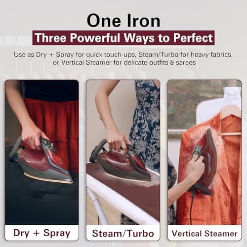 Hamilton Beach Fully-Automatic Steam Iron with iSense Technology, Steam Iron, Intelligent Auto-Temp, iron for clothes, Ceramic-Coated Soleplate with 5-Year Warranty, Auto Standby, 45g/min Steam, Red 5