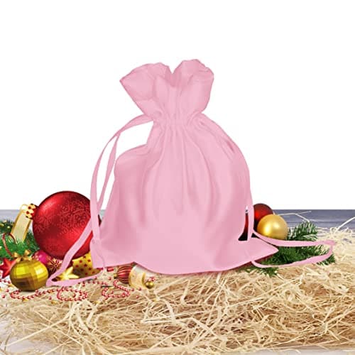 Pure Source India Metallic Satin Mix (13 * 16 cm) Organza Potli Bags Pouch Best Gift Item - Pink (Set of 12) 2