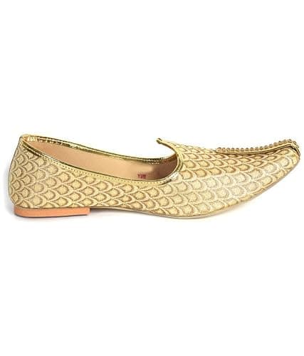 AJANTA Men’s Gold Ethnic Mojaris | Pointed Toe Slip-On Traditional Footwear for Men | Textured Synthetic Upper with Comfort Insole & Rubber Sole, Sandal for Men (Size-7)
