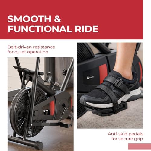 Lifelong Air Bike Exercise Cycle for Home Gym | Dual Action Stationary Cardio Bike for Full Body Workout| Adjustable Cushioned Seat with Backrest |Moving Handles & Anti-Skid Pedals |Max User Weight 12 4