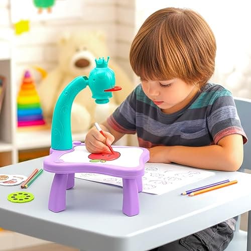 VGRASSP Creative Drawing Projection Table Toy Set for Kids with 12 Color Markers - Educational Tracing Learning Projector Desk with 3 Slides and Art Book for Boys and Girls - Color As Per Stock 2