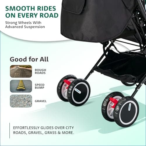 Amazon Brand – Supples Baby Stroller/Pram for Newborns & Toddlers (0–3 Years) | Foldable, 5-Point Safety Harness, Reclining Seat, Storage Basket, Adjustable Backrest, 360° Wheels | Green & Black 4