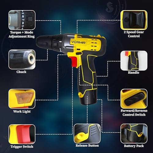 IBELL VORMIR VR CD12-46 Cordless Drill Driver, 2 batteries.12V, 0-400/0-1450 rpm, 25Nm Torque, 10 mm Chuck,1500mAh Li-Ion, Fast Charger, Compact Design,12 months warranty 5