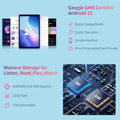 10" Android Tablet, 8GB RAM, 32GB Storage, 1280x800 IPS HD Display, GMS Certified, 6000mAh Battery, Type C, WiFi Tablet, Expandable up to 1TB, Gray 2