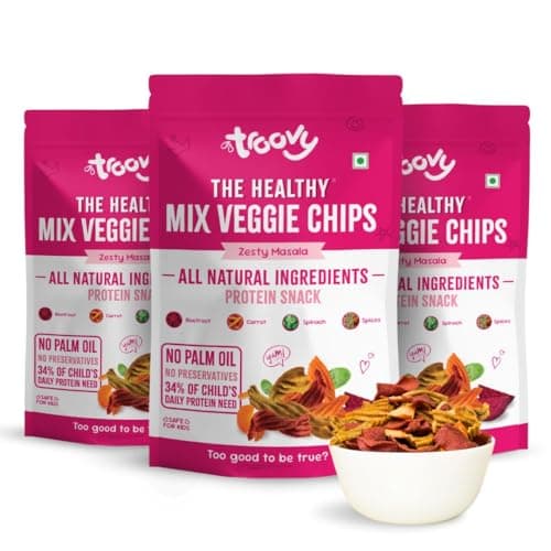Troovy Healthy Masala Vegetable Chips | Tasty & High Protein Snacks | 30% Of Protein Needs | No Palm Oil, Cholesterol or Trans Fats | No Junk & Chemicals | 70g (Pack of 3)