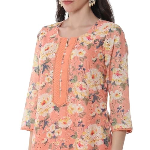 Rangriti Women's Cotton Blend Kurta Set (RTRZ20509SS25PCH_Peach 5