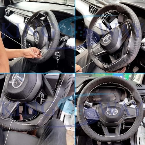 KINGSWAY® Car Steering Wheel Cover Sewable Compatible with Honda City (Year 2014-2016), Top-Notch PU Leatherite, Black Color with Black Thread, Pack of 1 with Sewing Needle and Thread 5