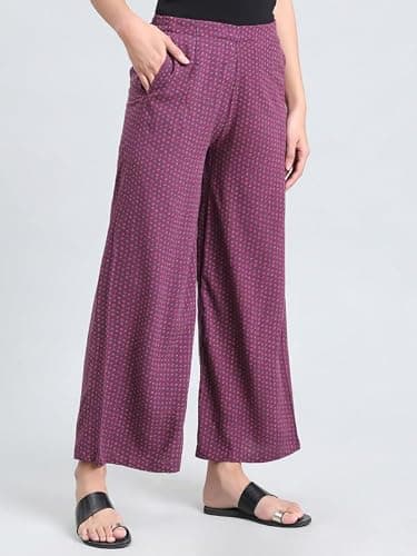 GO COLORS Soft Viscose Printed Palazzo Full Length for Women| Breathable, Mid Rise, Purple 2