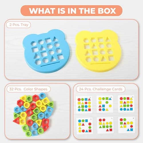 Ratna's Shape Matching Puzzle Game for Kids, 48 Challenges, 32 Colorful Shapes, Shape & Color Recognition, Educational STEM Learning Toy for Kids 3+ Years 5