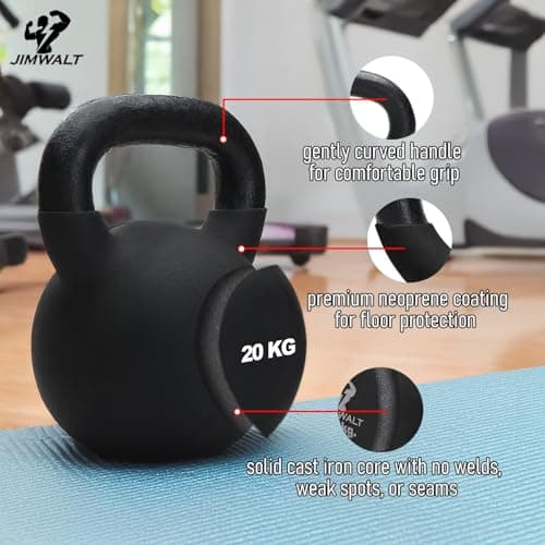 Jimwalt Jimwalt Premium Neoprene Coated Solid Kettlebell - Non Slip Grip| Reach Compliant| From the House of Healthycliq| Sedex Certified| Strength & Cross Training Weight for Home Gym (20KG) 6