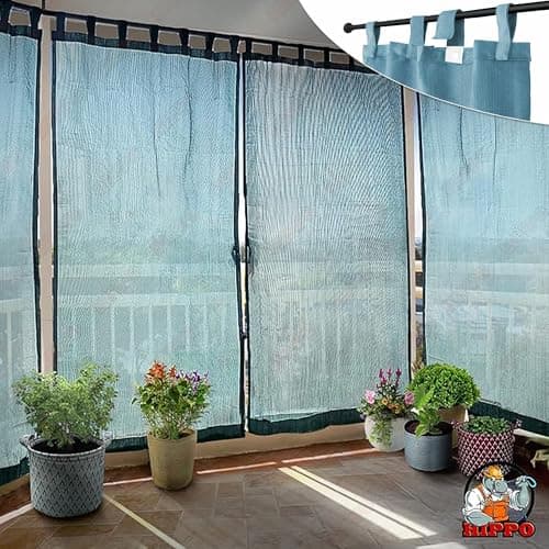 HIPPO Outdoor Balcony Sun, UV & Dust Protection Curtain HDPE Light Filtering 150 GSM Tab-Top Loop with Decorative Button Curtains for Home, Garden, Varanda, Hotel (Cool-Blue, 4.5FTX7.5FT, 2 PC)