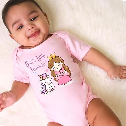KNITROOT Bua Family Special Onesies, Unisex Baby Kids Cotton Lycra Envelope Neck Half Sleeve Pink Romper, Bodysuit, Sleepsuit, Bua's Little Princess, 0-3 Months, Infant Cloths for Boys & Girls 2