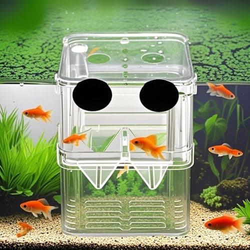 VAYINATO Aquarium (Large) Guppy Double Deck Breeding Box with Suction Cups – 13x10x7cm | Transparent Isolation & Breeding Tank for Fish, Fry & Betta | Sturdy, Safe & Easy to Use
