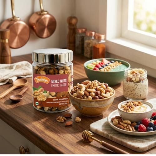Truefarm Roasted Mixed Nuts | Slow Roasted Kaju, Badaam & Akhrot | Good Source of Protein & Nutrients | Mixed Dry Fruits for a Healthy Evening Snack | NPOP Certified | Pack of 1 (250g) 5