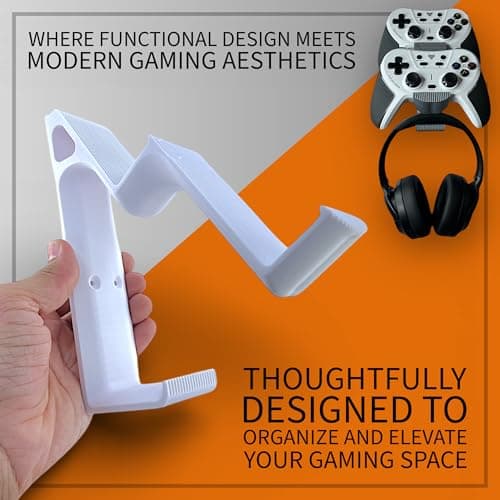 SPROSO Retro Dual Gaming Controller & Headphone Stand Wall Mount with Cable Holder | Stick-On Adhesive No-Drill | ABS Organizer for Gaming Room & Desk | Includes Cleaning Wipes (Black, Pack of 1) 3