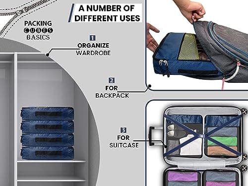 Granth Bag Manufacturing India GBMI Packing Cubes For Travel Organizer Clothes Laundry Compression Suitcase Luggage Storage Travelling Pouches Bags Organiser, Polyester (MEDIUM-PACK OF 4, NAVY BLUE) 5