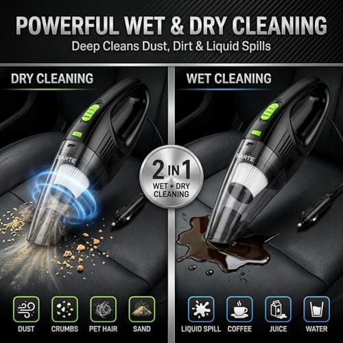 SARTE Car Vacuum Cleaner 6000Pa High Power Suction 2 in 1 Wet and Dry Portable 12V DC Handheld Vacuum Cleaner with HEPA Filter and Blower Accessories for Deep Cleaning in Cars for SUV Interior 3