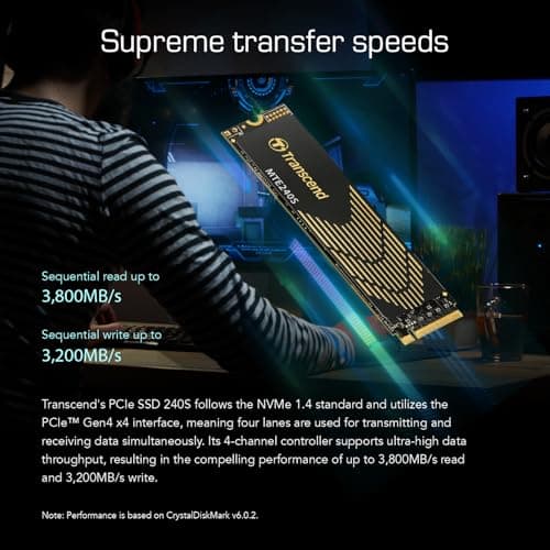 Transcend 1TB SSD NVMe PCIe Gen4 x4 240S, Solid State Drive, M.2 2280, Sequential Read/Write - up to 3,800/3,200 MB/s - TS1TMTE240S 4