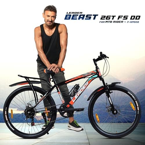 Leader Beast 26T IBC Premium 7 Speed Cycle for Men with inbuilt Carrier | City/Mountain Bike with Front Suspension & Dual Disc Brakes | Gear Bicycle for Men | Ideal for 10+ Years – Matt Black 2