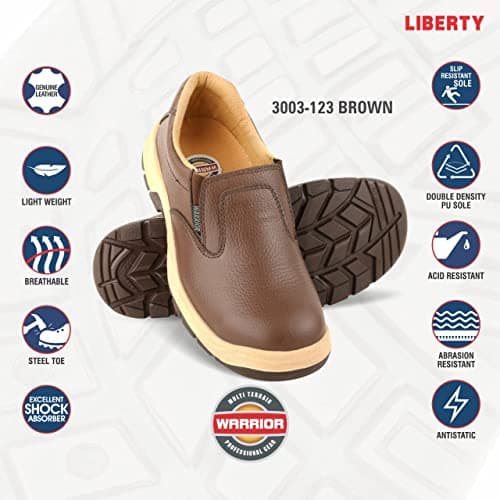 Liberty Warrior Lightweight Slip On Safety Shoes for Man | 3003-123 | Steel Toe Cap | Antislip & Water Resistant | Double Density, Antistatic & Abrasion Resistance | Black & Brown | Size 5-11 UK 2
