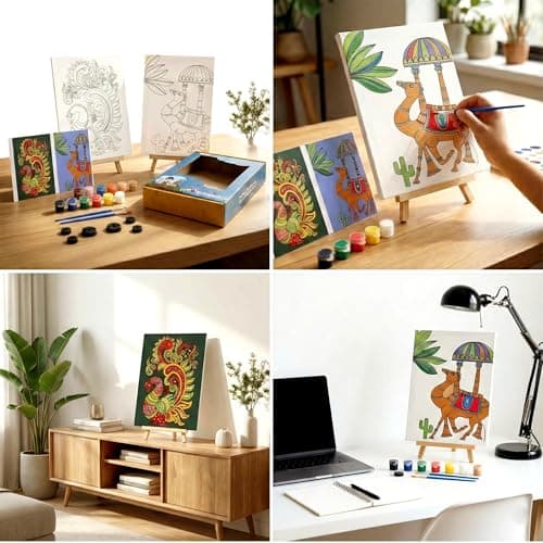 HOBBY INDIA Canvas Painting Set Kit for Kids & Adults | DIY Art & Craft for Girls & Boys | Home, Bedroom, Living Room, Office & Wall Décor | Birthday & Return Gift | Indian Art Form (Kalamkari Art) 4