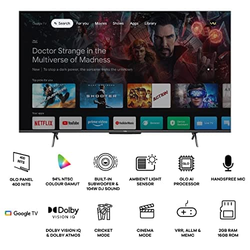 Vu 139 cm (55 inches) The GloLED Series 4K Smart LED Google TV 55GloLED (Grey) 3