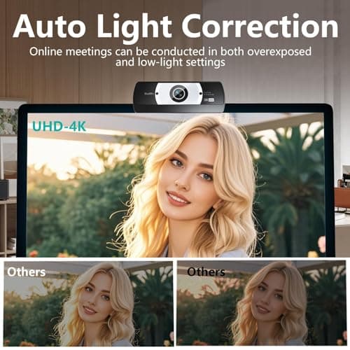 4K Webcam for PC - 4K Ultra HD Computer Camera with PDAF Autofocus, AI Noise-Canceling Mic, USB Plug & Play, 80° FOV & Auto Lighting Correction for Laptop & Desktop (Social Streaming Video Call​)​ 4
