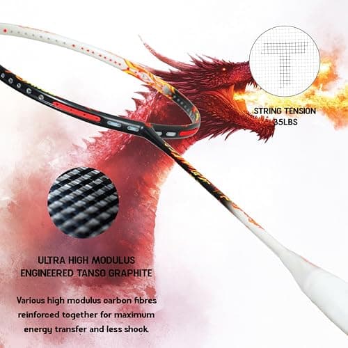 TANSO Wild Fire Full Graphite Ultra Light Weight Carbon Fibre Strung Badminton Racket (35 Lbs Tension,6.5mm ultra slim shaft, 77 Grams, Strung with premium strings and full racquet cover) (Aggressive) 3