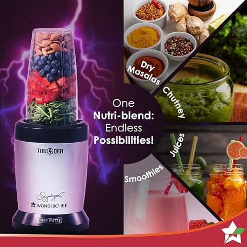 Wonderchef Nutri-Blend Thunder, 22000 RPM Mixer-Grinder, Blender, Stainless Steel 6-Blade Assembly, 2 Unbreakable Jars, 2 Years Warranty, 1000W - Silver, Online Recipe Book By Chef Sanjeev Kapoor 4