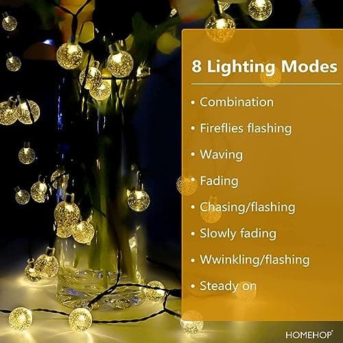 Homehop Solar Outdoor Led Crystal Ball String Light For Home Garden Balcony Terrace Wall Rechargeable Waterproof Decorative Lamp 800Mah Ni-Mh Battery(6.5M, 30 Leds) - 6.5 Meters 4