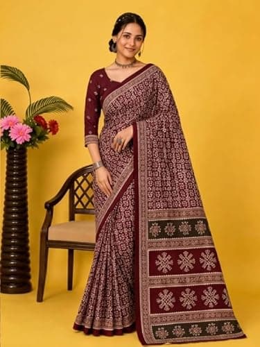 Vicart Elegant Printed Saree for Women with Traditional Ethnic Motifs, Designer Border and Matching Blouse Piece, Soft Comfortable Fabric for Festive, Party, Casual and Cultural Wear 5