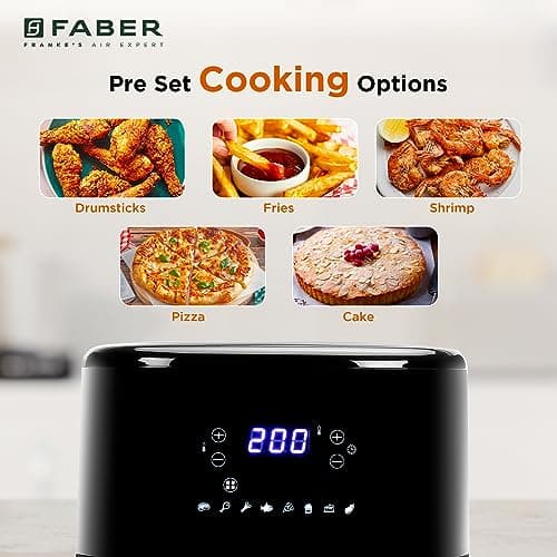 Faber 6L 1500W Digital Air Fryer | Fry, Bake, Roast, Toast, Defrost, Grill & Reheat | 85% Less Oil, 360° Air Cooking | 8-Preset Menu, LED Display & Touch Control, Non-Stick Pan, View Window | (Black) 5