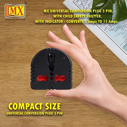 MX 2-Pack 3-Pin Universal Travel Adapter with Child Safety Shutter & Indicator – Converts US, UK, and Other Plugs to India, 5A to 15A Power Adapter 4