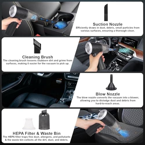 Pivalo 3-in-1 Cordless Car Vacuum Cleaner | USB Rechargeable Battery, 3 Attachments & Filter | Portable Wireless Handheld Mini Car Vaccum Cleaner for Home, Office & Travel (Pack of 1, Black) 2