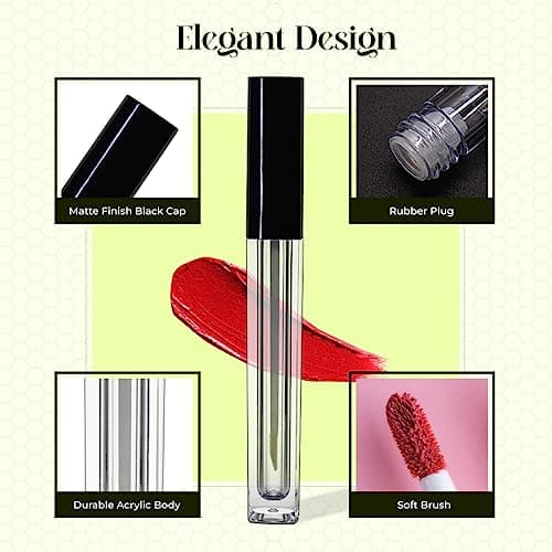 Nsb Herbals 5 ML Square Premium Acrylic Empty Lip Gloss, Lip Care, Cosmetic, Mascara, Liquid Eye Shadow, Transparent Empty Clear Lip Containers Tubes, Refillable Bottle With Plug (Pack of 6) 5