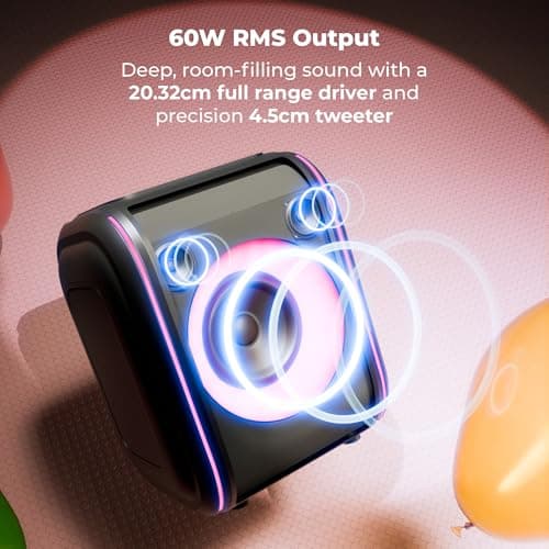 Zebronics 2026 Launch Bluetooth Speaker, 60W Output, 8h Playback, 8-inch Driver, RGB Lights, BT v5.4, USB, mSD, AUX, Type-C Charging, Karaoke, Wireless Mic, TWS, Mobile Holder (Sound Feast 880) 2