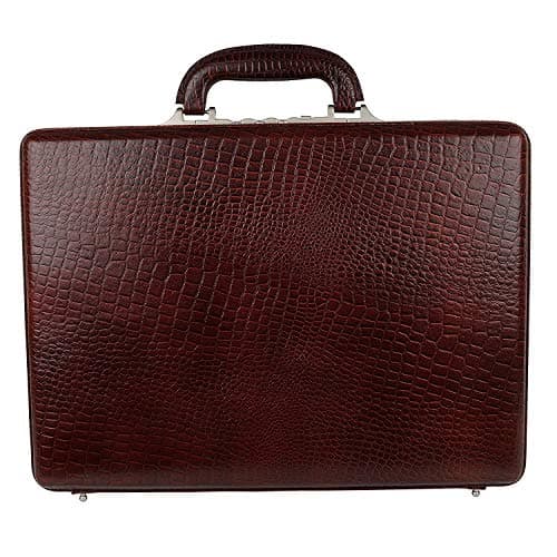 Reo Leather Men's Leather Briefcase Bag 15.6'' 18 L Laptop Compartment with Expandable Features High Security Italian Number Lock Combo (Brown) 2