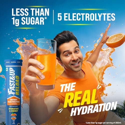 Fast&Up Reload (5 Litres) Low Sugar energy drink for Instant Hydration - 20 Effervescent Tablets with all 5 Essential Electrolytes + Added Vitamins - Certified Electrolytes Drink - Orange flavour 4