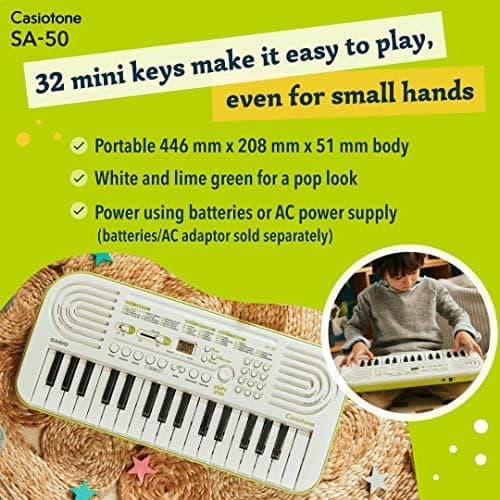 Casiotone Mini Keyboard SA-50 with Piano tones, White 5